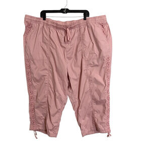 Lane Bryant Capri Pants Womens 26/28 Pink Stretch Crochet Pull On Elastic Waist